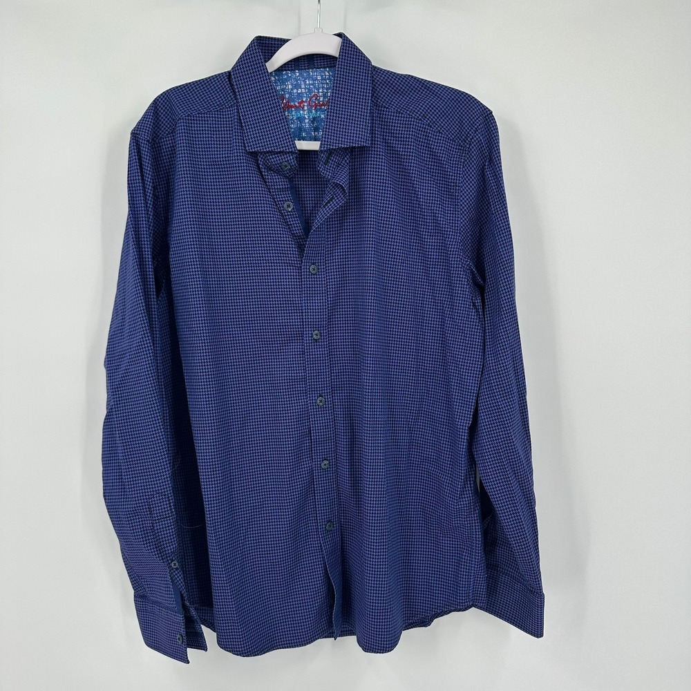 Robert Graham Tailored Fit Blue Purple Houndstooth Button Down Shirt Mens L